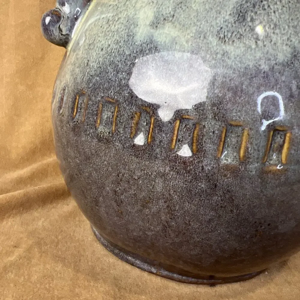Creative Co-Op Stoneware Vase Two Handles‎ Blue Glaze 9 In